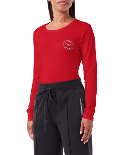 Emporio Armani Essential Studs Logo Long Sleeve Crew Neck T-shirt Slim Fit - Red