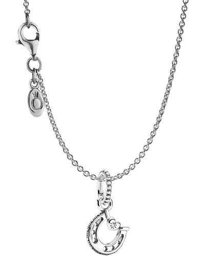 PANDORA Halskette 925 Sterlingsilber mit Hufeisen 45 cm eleganter Halsschmuck für - Mettallic