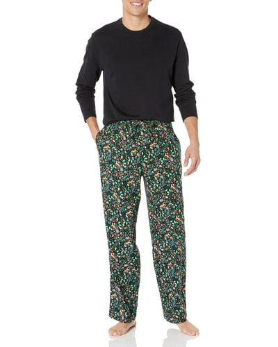 Amazon Essentials Set pigiama in flanella di pantaloni e camicia con bottoni frontali a maniche lunghe Donna - Verde