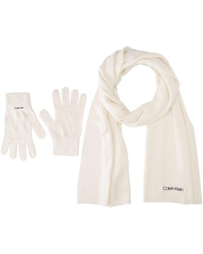 Calvin Klein Essential Knit Scarf + Gloves Geschenkbox - Weiß