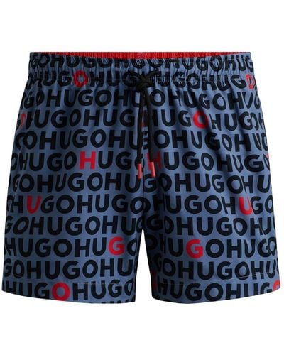 HUGO S Tortuga Logo-print Swim Shorts In Recycled Material - Blue
