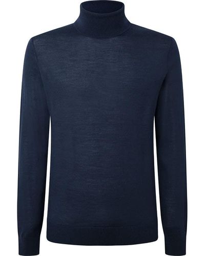 Hackett Merino Silk Roll Neck Pullover Sweater - Blau