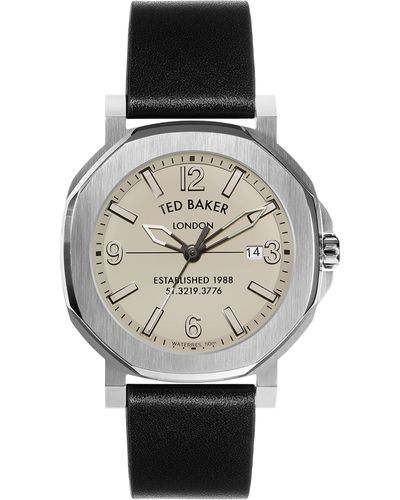 Ted Baker Actonn Black Leather Strap Watch - Grey
