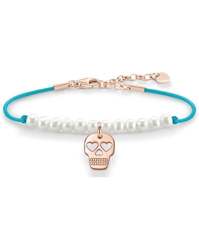 Thomas Sabo Armband Love Bridge Totenkopf 925 Sterling Silber 750 rosegold vergoldet Nylon Süßwasserzuchtperle weiß Länge von 15 bis - Mettallic