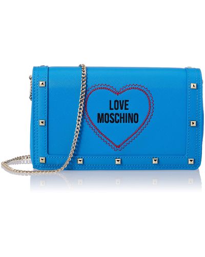 Love Moschino Logo Embroidered Chained Clutch Bag - Blue