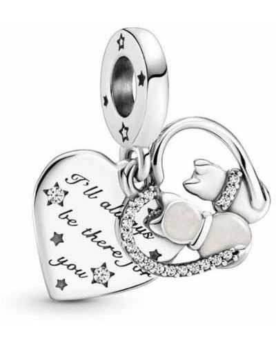 PANDORA Passions Cats And Heart Sterling Silver Dangle With Clear Cubic Zirconia And Shimmering Silver Enamel - White