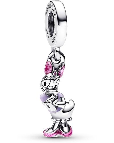 PANDORA Disney Daisy Duck Sterling Silver Dangle With Holographic Pink - White