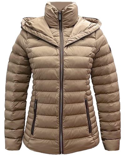 Michael Kors Michael Hooded Packable Down Puffer Jacket Coat Zip Front Taupe - Brown