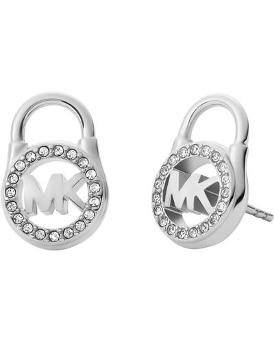 Michael Kors Stainless Steel And Pavé Crystal Mk Logo Stud Earrings For - Metallic
