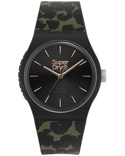 Superdry Ladies Urban Leopard Green-black Rubber Strap Watch Syl299bn - Zwart
