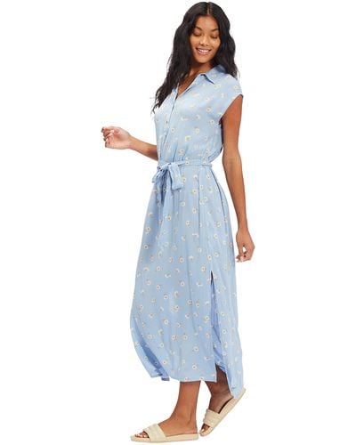 Billabong Womens Lovely Ways Button Front Midi Casual Dress - Blue