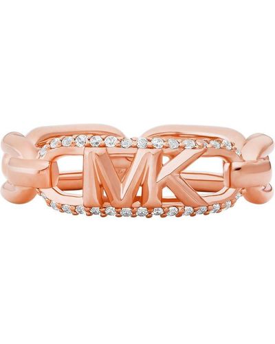 Michael Kors Premium Kors MK 14K rosévergoldeter Sterlingsilber-Pavé-Empire-Gliederkettenring für - Pink