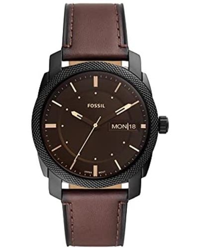 Fossil Machine Quartz Stainless Steel And Leather Three-hand Watch - Brown