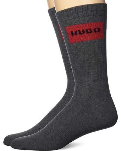 HUGO 2-pack Red Logo Ribbed Quarter Length Socks - Multicolour