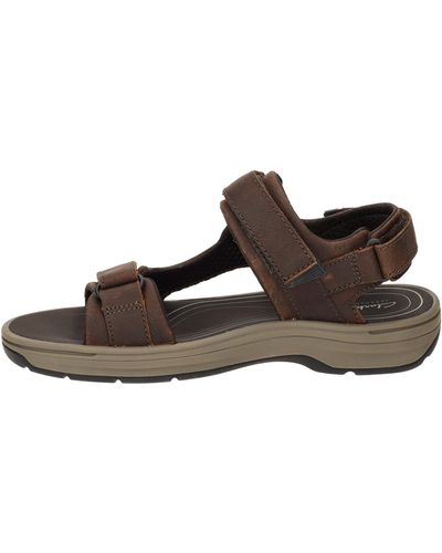 Clarks Saltway Trail Leather Sandals In Dark Brown Standard Fit Size 7 - Black