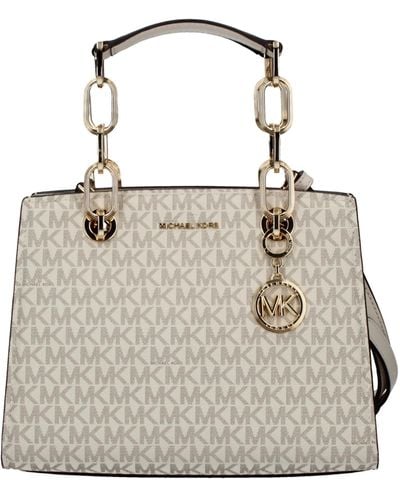 Michael Kors Satchel Cynthia Small Bag With Logos And Gold Chain Vanilla Small - Grey