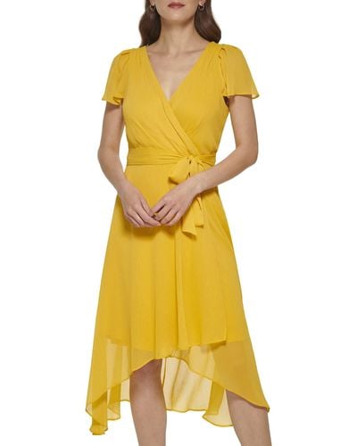 DKNY Faux Wrap Dress - Yellow