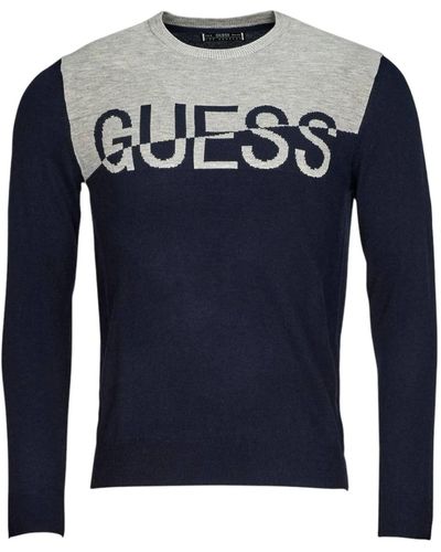 Guess Pull Alex LS CN Logo Sweater - Bleu