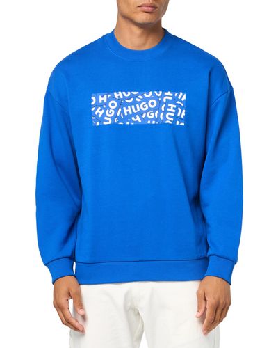 HUGO Allover Logo Block Cotton Sweatshirt - Blue