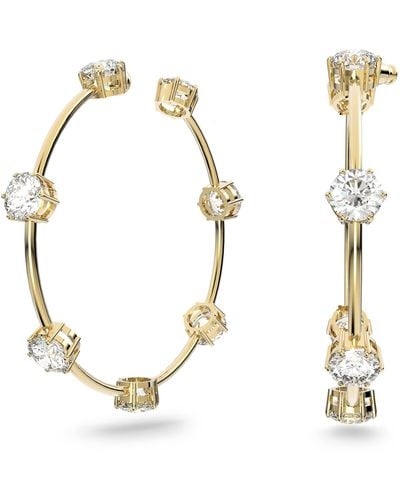 Swarovski Constella Hoop Earrings With White Crystals On Gold Tone-finish Setting - Metallic