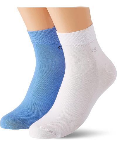 Calvin Klein Quarter Casual Flat Knit Cotton Sokken Quarter Socks 2 Stuks - Blauw