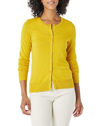 Amazon Essentials Lightweight Crewneck Cardigan Sweater - Yellow
