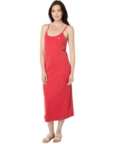 Tommy Hilfiger Washed Ribbed Sleeveless Midi Dress - Red