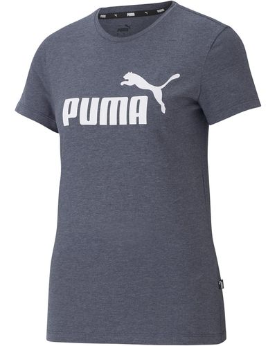 PUMA No1 Logo Qt T Shirt Top Rundhals Bequem Sitzend Peacoat Heather S - Blau