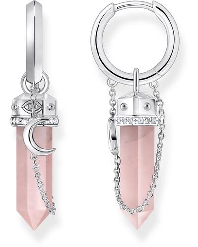 Thomas Sabo Silver Hexagonal Hoop Earring With Rose Quartz 925 Sterling Silver - Pink