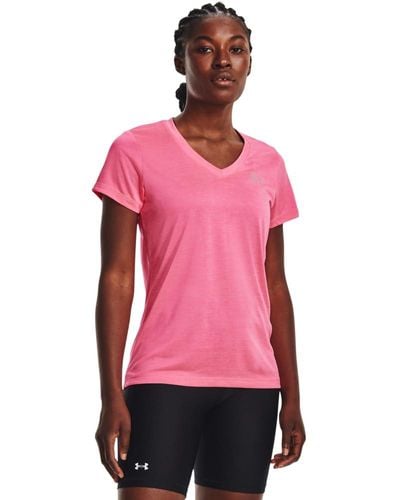 Under Armour Tech V-neck Twist Short Sleeve T-shirt, - Pink