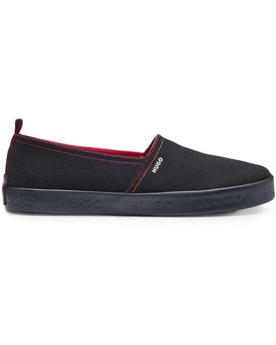 HUGO S Iago Slon Cotton-canvas Slip-on Trainers With Branded Side Sole Size 11 Black - Grey