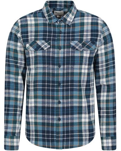 Mountain Warehouse Lightweight & Breathable Casual Checks Shirt In 100% Cotton With Buttoned Front Pockets - For Travel & Walking Light Blue