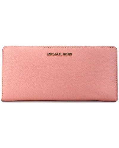 Michael Kors Jet Set Travel Large Primrose Leather Continental Wristlet Wallet - Pink