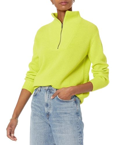 Amazon Essentials Relaxed-fit Ribbed Half Zip Sweater - Yellow