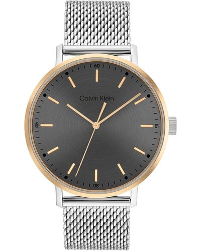 Calvin Klein Quartz Two Tone Stainless Steel And Mesh Bracelet Watch - Black