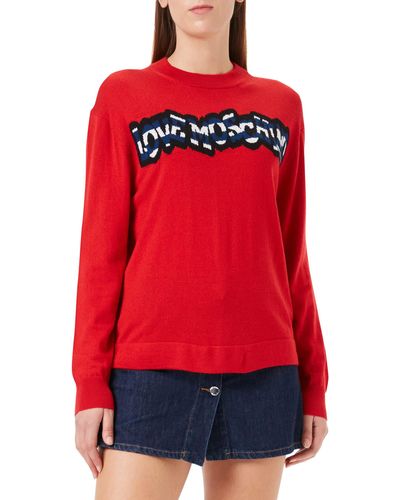 Love Moschino Regular fit Long-Sleeved Roundneck with Striped Logo Pullover Sweater - Rot