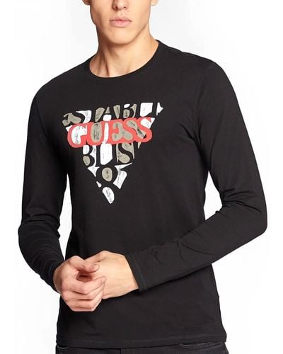Guess T-shirt pour homme en coton à manches longues sport STRETCH Logo M3RI13J1314 - Noir