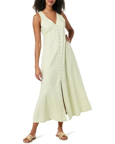 The Drop Blanca Linen Button Front V-Neck Maxi Dress Vestidos - Verde