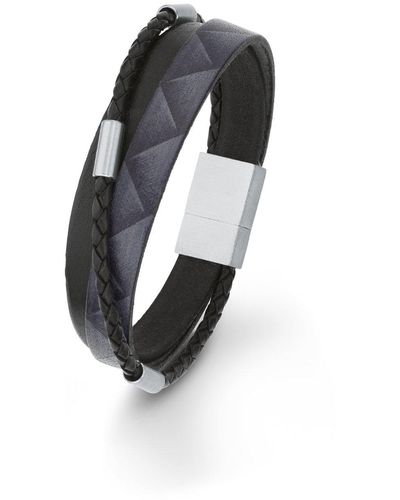 S.oliver Armband mehrreihig Edelstahl Leder 21 cm - Grau