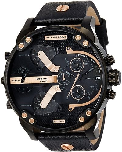 DIESEL Dz7350 Mr Daddy 2.0 Black Ip Black Leather Watch