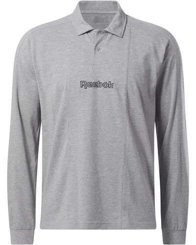 Reebok Vintage Sport Long Sleeve Polo Shirt - Grey