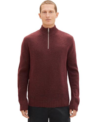 Tom Tailor Cosy Troyer Pullover - Rot
