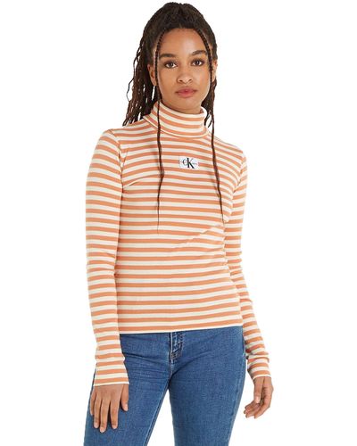 Calvin Klein Long-sleeve T-shirt Striped Turtleneck - Orange