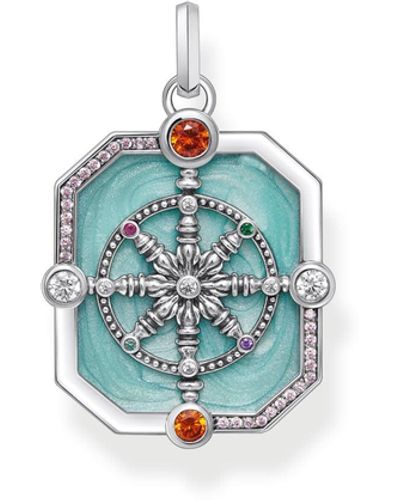 Thomas Sabo Silver Octagon-shaped Pendant With Cold Enamel And Stones 925 Sterling Silver - Blue