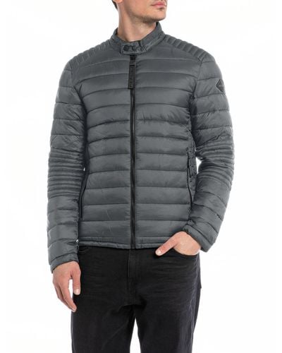 Men Jacket | for UK Lyst Recycled Quilted Replay Biker in Grey