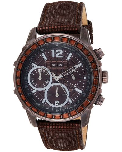 Guess W0017l4 Quartz Analogue Watch-brown Face-brown Leather Strap