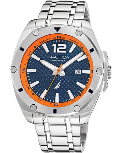 Nautica Naptcs220 Tin Can Bay Grey/blue & Orange/sst Bracelet Watch - Metallic