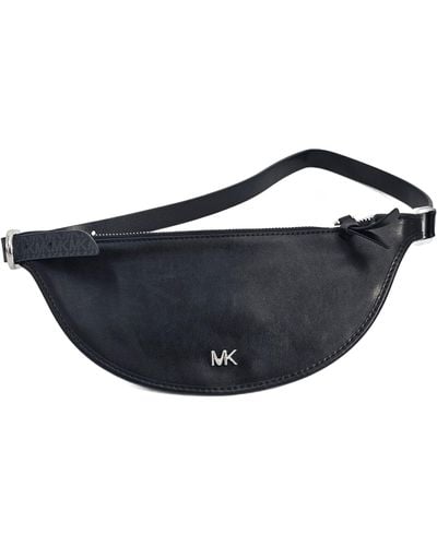 Michael Kors 558817 Black With Silver Hardware Mk Logo Design Reversible Belt Bag Waist Pack