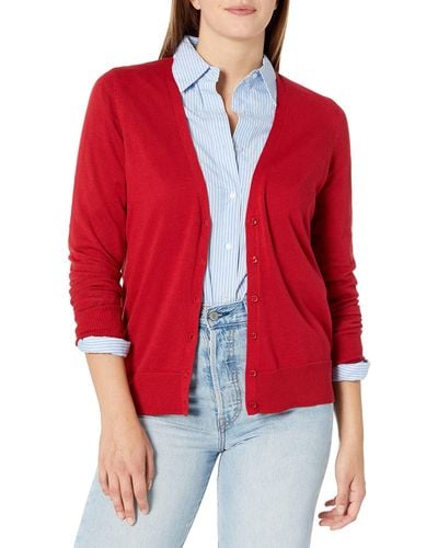 Amazon Essentials Classic Fit Lightweight Long-sleeve V-neck Cardigan Sweater - Red