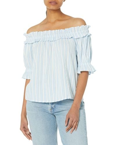 Tommy Hilfiger Stripes Ruffles Off The Shoulder Casual - Blue
